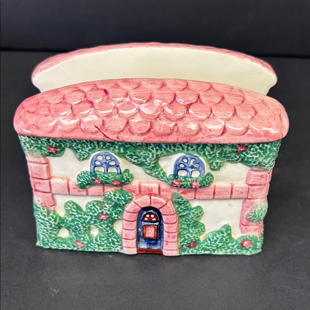 Vintage 1980’s  5 x 3 ceramic “Country Cottage” napkin holder by AVON